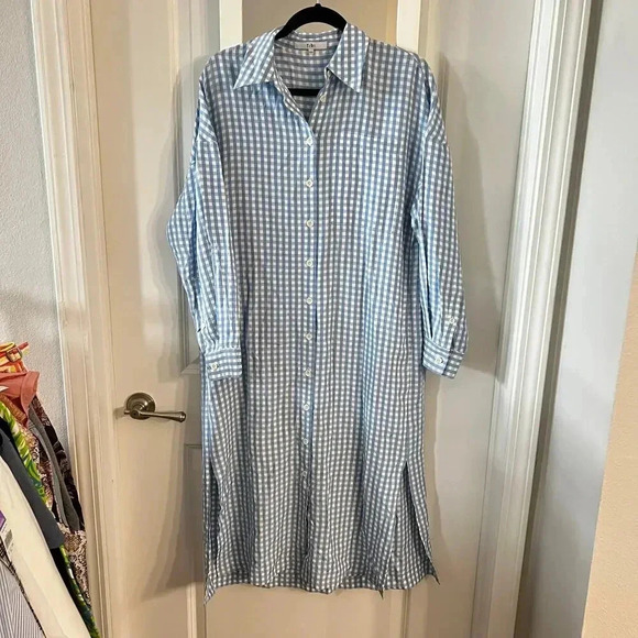 1002 Tibi Viscose Gingham Shirtdress Size XXS Color Blue White - Picture 2 of 6